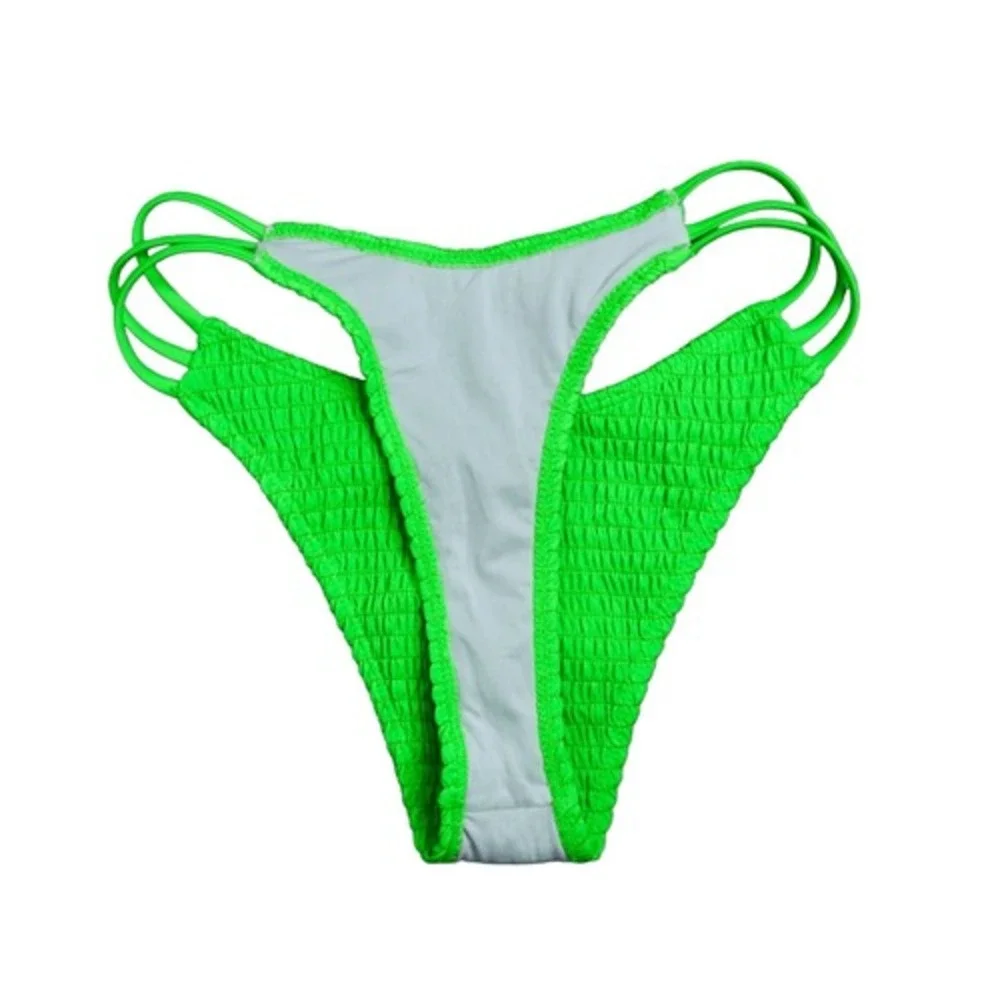Shein Green Textured High‎ Waisted Cheeky Bikini Swim Bottom XS Neoncore